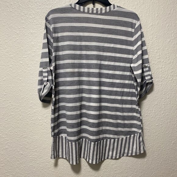 ava james tunic top xl gray white extra large stripes lightweight tt - Picture 11 of 11